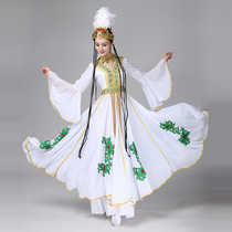 Dance Tailor Uyghur ethnic clothing Xinjiang dance performance clothing female white 540 degree double layer performance clothing