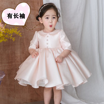 Childrens flower childrens evening dress girls baby princess skirt puffy birthday host performance clothing long sleeve autumn and winter