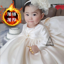 Autumn and winter children flower girl dress plus Velvet girl baby princess dress long sleeve puffy birthday piano performance clothing