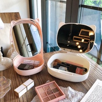  Mirror office desktop Stand-up storage dressing mirror Portable bedroom dormitory HD ins girl heart
