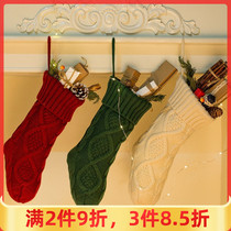 Christmas socks hangings decorated with diamond jacquard knit wool line green big candy bag gift bag Western-style wall decoration