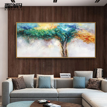 Hand-painted oil painting life tree abstract simple horizontal version living room background wall decorative painting Post-modern restaurant wall hanging painting