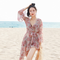Thai swimsuit womens three-piece bikini plus size sexy conservative Belly Belly high waist flat corner slim hot spring gown women