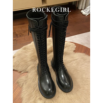2021 new ANN Martin boots female high cylinder and knee length boots with velvety autumn winter lacing boots thick bottom rider boots