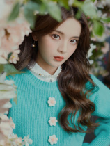 Yang surpassed the star with the same knitted shirt female spring and autumn round neck long sleeve flower loose sweater bubble sleeve Joker top