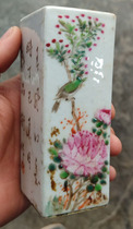High imitation of Qing Dynasty pastel flowers and birds figure ceramic square pen holder exquisite Qing Dynasty ceramic square Pen Holder