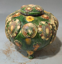 High imitation of Tang Dynasty Tang three-color ceramic lid jar Unearthed Tang Dynasty ceramic small lid jar Tang Dynasty ceramic decorations small lid jar