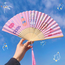 Mini childrens small fan folding fan Female Japanese-style portable lady folding cartoon cute student summer fan