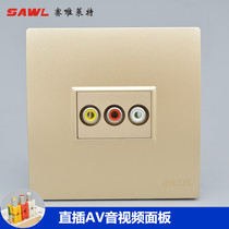 Champagne gold three-hole Lotus audio and video socket type 86 concealed RCA straight plug welding-free AV multimedia panel