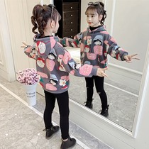 Korean girls long sleeve hooded coat spring and autumn clothes 2021 new childrens exercise sweater foreign style cartoon sweater suit