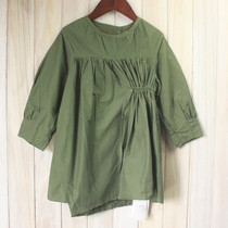 100-160 D product change standard personality asymmetry literary style girl Autumn army green long sleeve dress