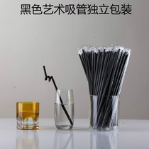 Disposable black art straw Independent packaging Creative shape bendable bar cocktail juice decoration