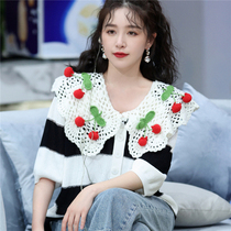 Daughs love 4 Zhang Yuqi Kan Qingzi same sweater striped stitching hand hook doll collar sweater female