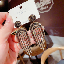 Korean exaggerated retro tassel earrings 2021 New Tide temperament Net red ear jewelry long atmospheric earrings exaggerated