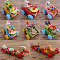 Baby hand cart toddler toddler drum toy 1-2-3 years old rabbit pull cart towing toy pull cable bald head strong