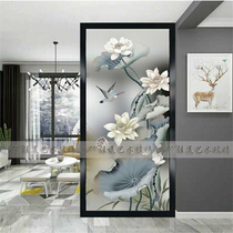 Custom art glass partition screen Entrance walkway Living room background wall Tempered frosted carved flower Translucent lotus