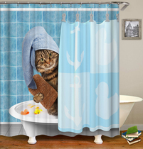 Bath cat cartoon cute personality polyester cloth waterproof mildew padded bathroom shower curtain creative partition curtain