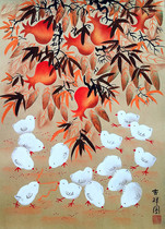  Auspicious picture pomegranate chicken auspicious Ruyi hotel hotel hotel painting Huxian farmer painting size 52x38cm
