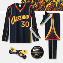 Warriors retro new season City version Curry Jersey 30 Wiggins autumn winter basketball suit training suit