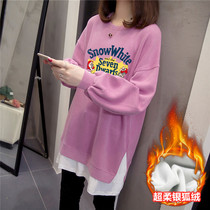 Wei Yi women 2021 new autumn and winter pregnant women plus velvet padded fake two-piece coat during pregnancy to cover their buttocks