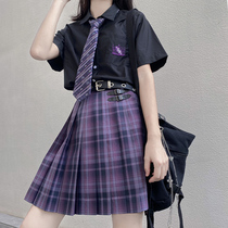 (La La sauce JK)Magic girl jk original uniform skirt grid skirt Summer plus size jk leather buckle purple pleated skirt