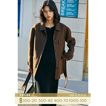 HeyDress Curry woolen coat women autumn and winter loose waist design sense short Australian hair double coat