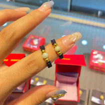 Gold jade ring men and women 999 gold transfer beads red agate hand woven black rope ring to send girlfriend