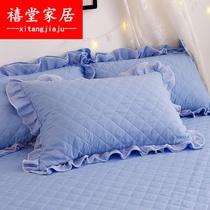 Princess style thickened padded bed skirt cotton pure cotton four-piece Korean version of white yarn lace girl heart bedding