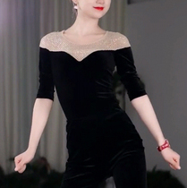 New Net red body catwalk practice clothes modern dance clothes with dark buckle and black top thick gold velvet
