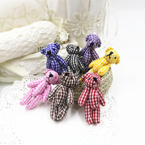 Plaid joint bear cartoon denim fabric Teddy Bear doll pendant Handmade diy Childrens jewelry Hat doll