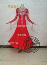 New modern dance national standard dance skirt waltz competition suit fox trot tango fast red silk