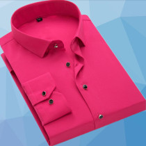 Autumn fashion long-sleeved shirt mens business casual slim-fit color performance rose red shirt mens work clothes