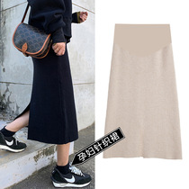 Pregnant women knitted skirt spring and autumn long loose thin A- line dress black bottom belly skirt tide mother