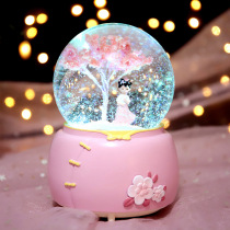 Dream cherry blossom crystal ball music box snowflake Angel dancing girl rotating music box Night Light female birthday gift