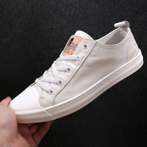 European station breathable leather soft bottom soft surface cowhide white shoes mens board shoes one foot pedal Lofu lazy tide shoes flat bottom