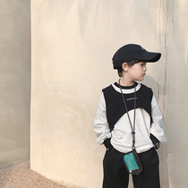 2022 Spring-autumn-style boy necropolis in the middle of a boys loose 100 lap fake two blouses Two blouses baby childrens blouses