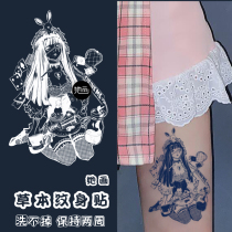She painted herbal juice stickers black fairy tale girl tattoo pattern flower ARM big picture male waterproof durable female thigh
