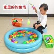 Childrens fishing toy pool set family Square play water magnetic fishing rod boys and girls parent-child interactive game
