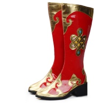 New dance shoes Xinjiang mongolian Tibetan dance boots lacquered leather female slim red dancing Mongolian boots female Mongolian women boots