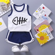 Summer childrens vest shorts set Cotton sleeveless T-shirt Boy girl worker vest 0-5 years old baby clothes