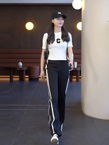Black Casual Fashion Broadlegged Pants Suit Women Han Version Tug Pants Two Sets Fashion Minus Age Ocean Spring Summer Womens Clothing