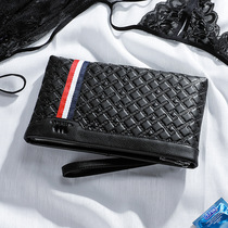  Japan high-end light luxury mens bag large-capacity mens leather clutch Youth fashion contrast color cowhide clutch