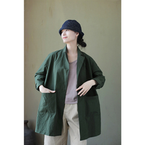 An old original spring-style military green high-dense canvas suit collar outline-shaped handsome gas overalls jacket 5541