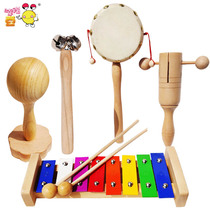 Childrens log rattle toy set 0-1 years old baby rattle rattle octonic piano Wooden rattle toy