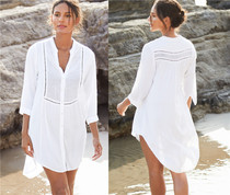 2019 Autumn New European and American people Cotton piling grid single-breasted beach skirt skirt holiday sunscreen shirt