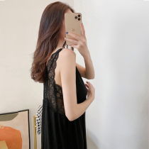 Sexy nightgown with chest pad women's modal lace back suspender skirt thin loose size bottom skirt pajamas