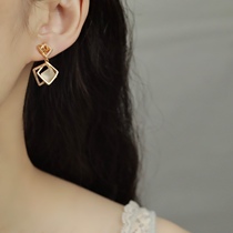 G Large Tune Mosquito Incense Pan Ear Clip Woman No Earhole Geometric Square Cat Eye Stone Zirite Earrings Korean version Temperament Superior