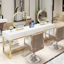 Net red hairdressing shop hair salon mirror table barber shop mirror desktop double mirror photo studio beauty makeup table mirror with light