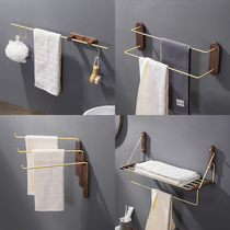 Rotating towel rack non-hole wall hanging black walnut simple toilet shelf multi-layer movable bath towel rack
