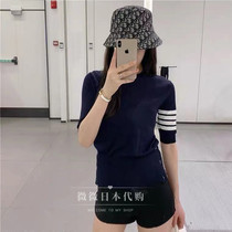 Thom Browne Japan 21 spring and summer ice silk knitted cardigan base top Round neck solid color T-shirt women